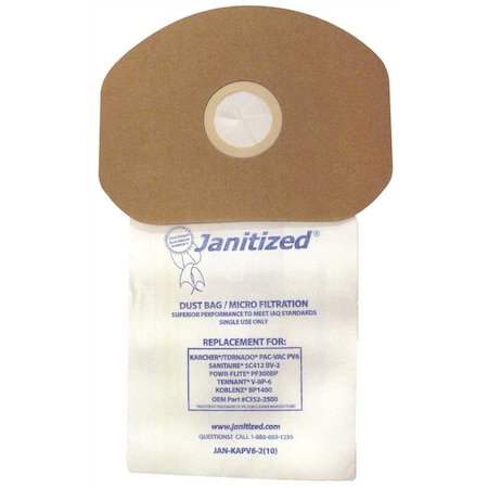 Janitized Vacuum Bag for KARCHER PAC-VAC PV6Equivalent to C352-2500, 9007784, CMBP-10, BV-2, 10PK JAN-KAPV6-2(10)